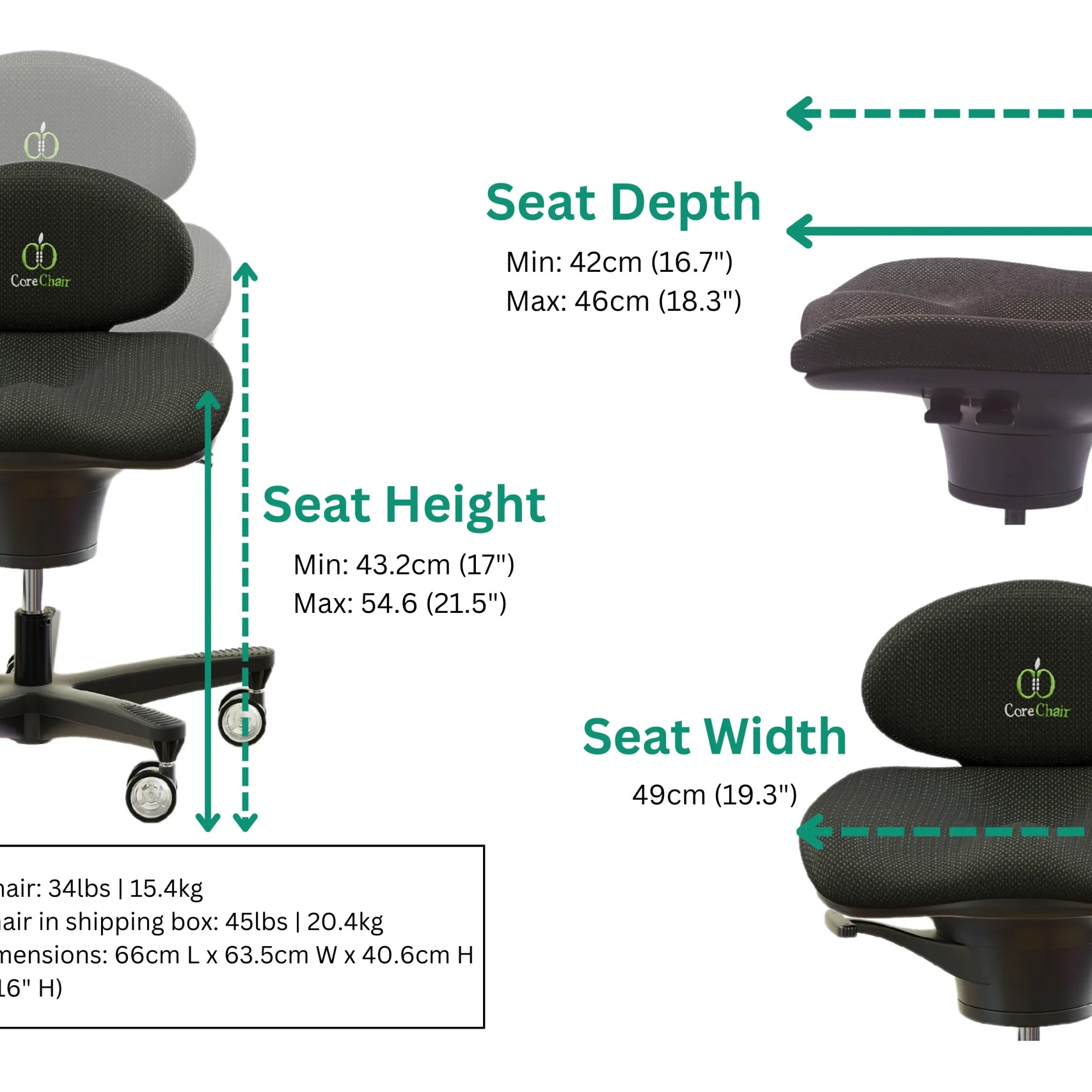 core chair classic and sport chair dimensions