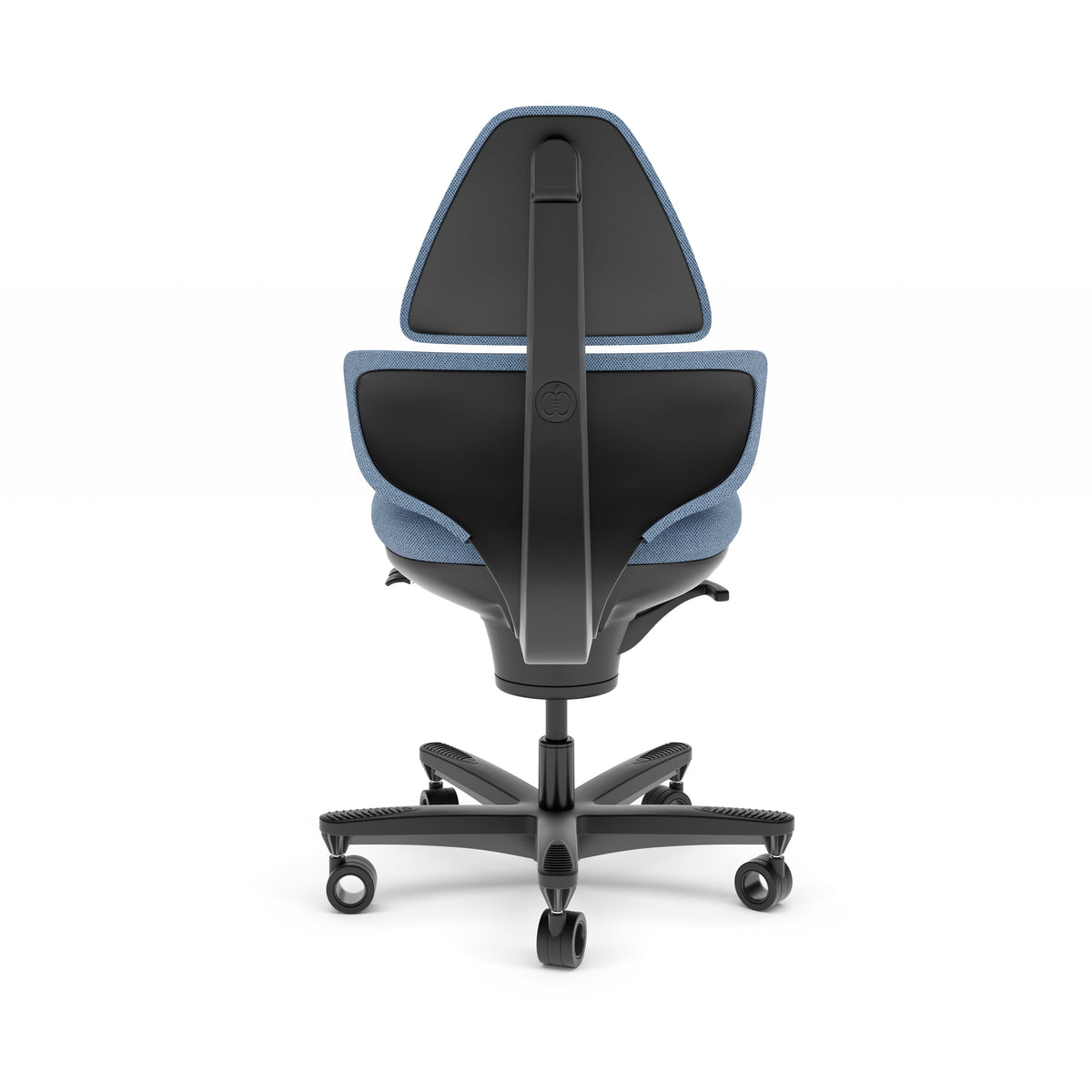 CoreChair Elite active sitting chair in Dusted Blue, rear view showing the Clever Spine back