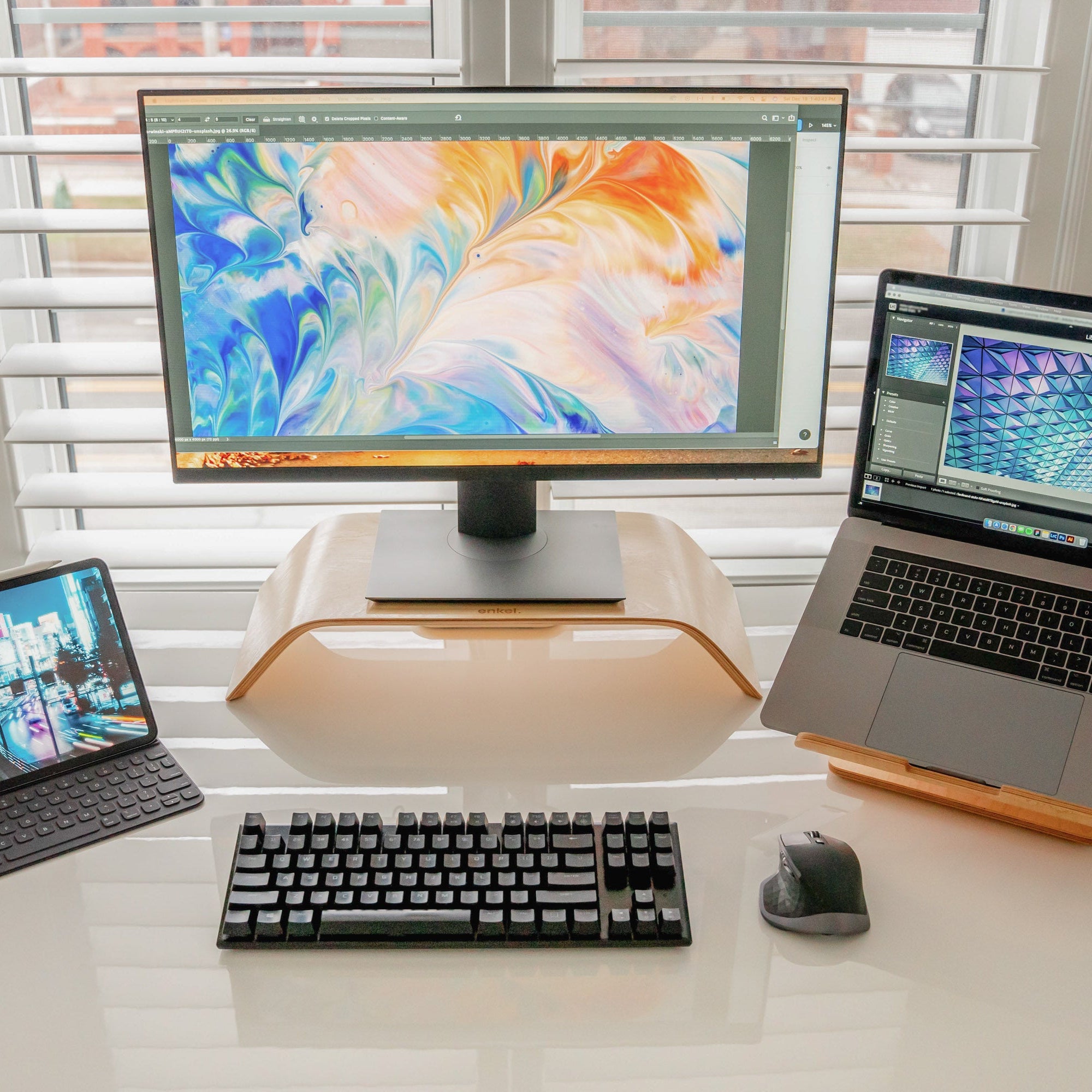 Enkel Studios Birch Wood Work Smarter Set - Monitor and Laptop Stand from Active Goods Canada