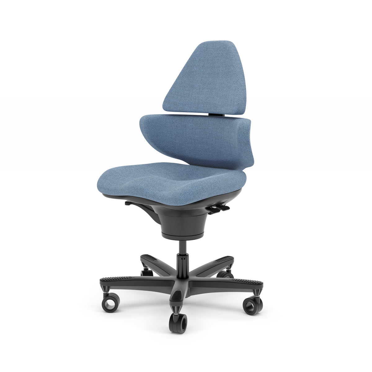CoreChair Elite active sitting chair in Dusted Blue, three-quarter view