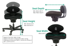 CoreChair Tango dimensions: seat height 17 to 21.5 in, seat width 19.3 in, seat depth 16.7 to 18.3 in