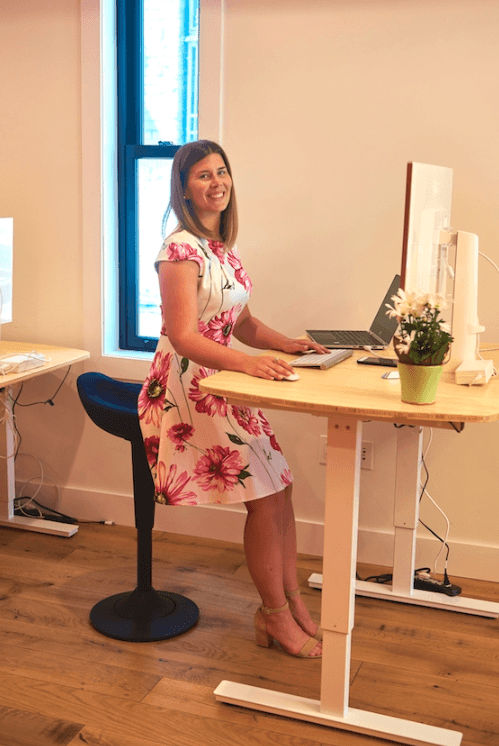 CorePerch Active Stool perching at office standing desk by Active Goods Canada