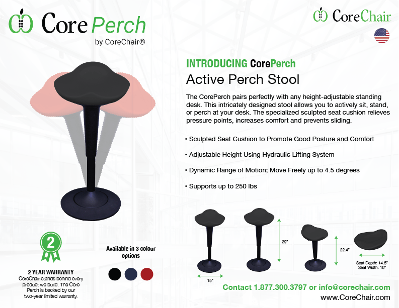 CorePerch Active Stool sell sheet by Active Goods Canada