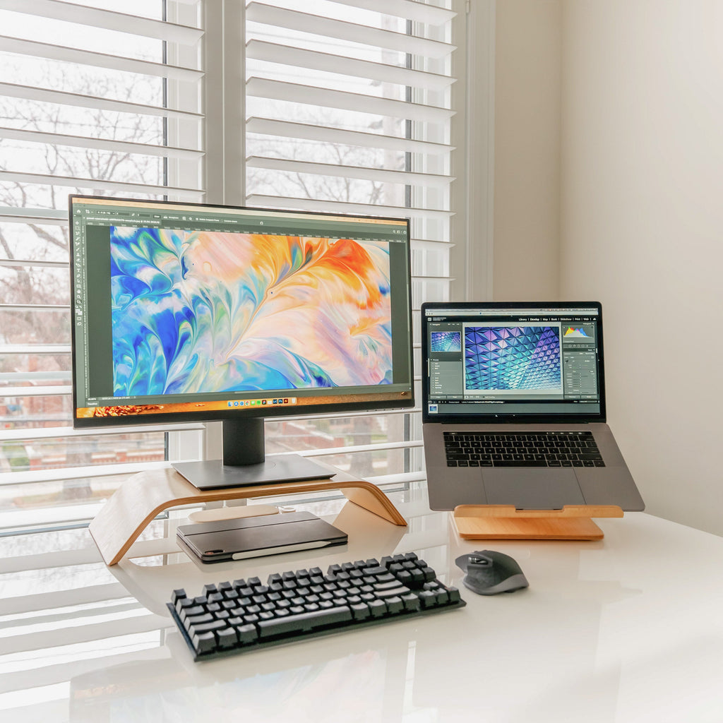 Enkel Ergonomic Birch Wood Monitor Stand from Active Goods Canada